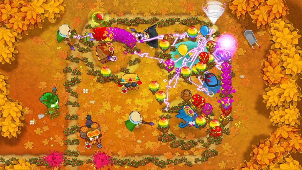 BTD6 heroes gameplay — monkey towers defending against bloon waves 2026